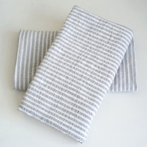 INUP Home Portugal Farmhouse Grey White Puckered Striped King Pillow Sham Set - Picture 1 of 15